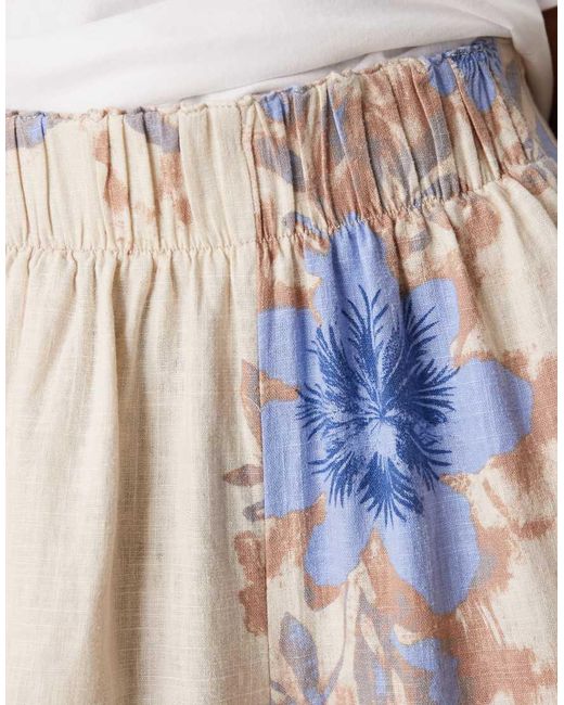 Free People Natural Days End Printed Wide Leg Linen Trousers