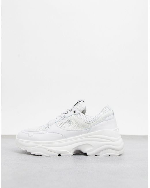 SELECTED Femme Chunky Leather Sneakers With Sports Mesh in White | Lyst  Australia