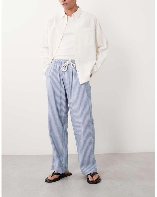 Abercrombie & Fitch Blue Cotton Rich baggy Pull On Seersucker Pants for men