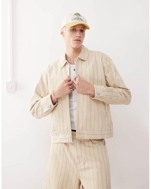 Giacca A Righe Con Zip di Obey in Natural da Uomo