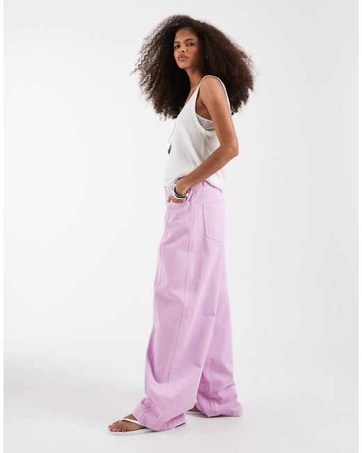 ASOS Pink Barrel Pants With Washed Effect