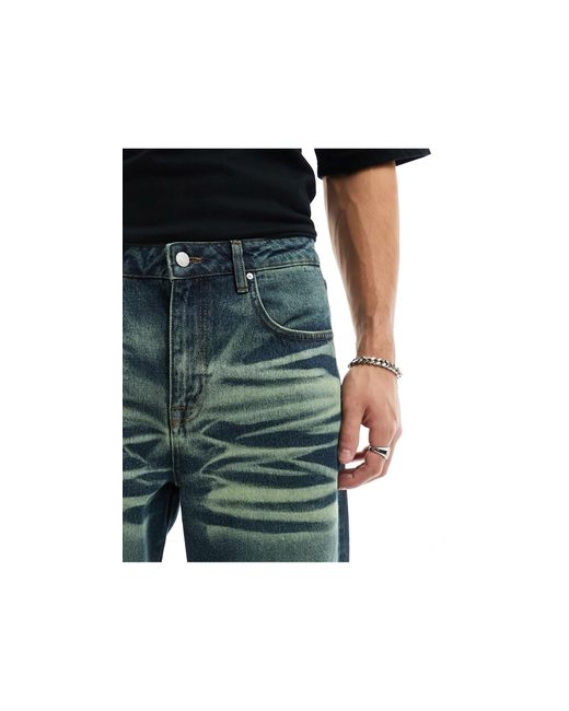 ASOS Blue baggy Jeans With Green Detail for men