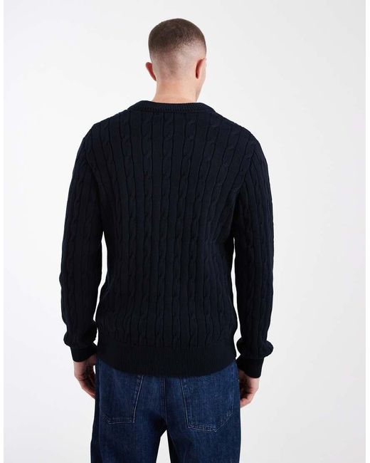 Fred Perry Blue Cable Knit V-neck Logo Jumper for men
