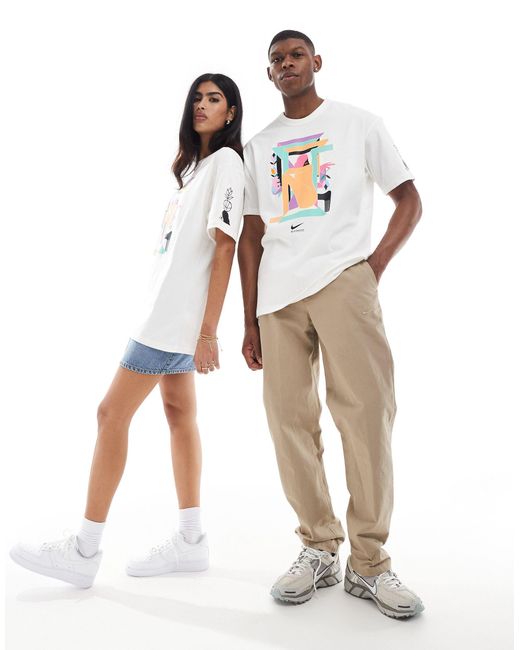 T-shirt unisexe à imprimé art graphique - blanc et multicolore Nike en coloris White