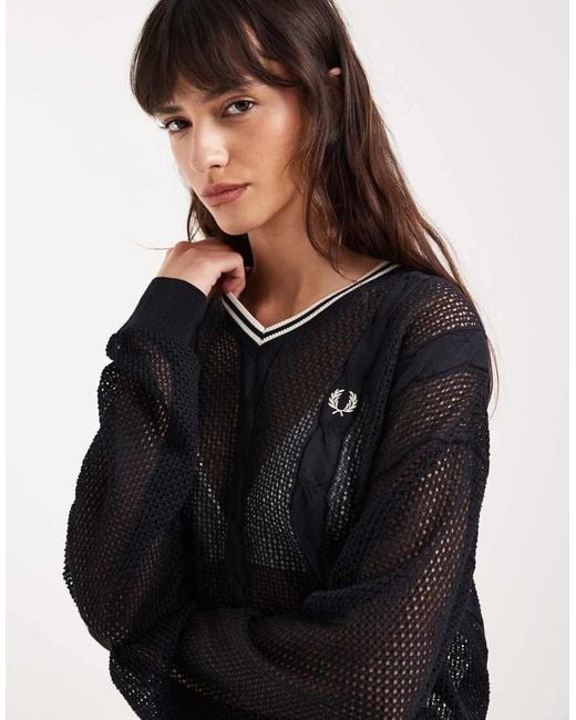 Fred Perry Black Mesh Cable Knit Sweater