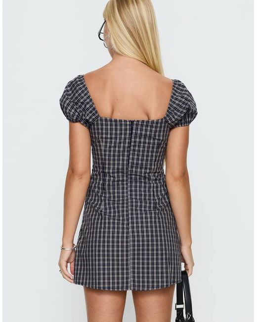 Princess Polly Blue Sorynna Cotton Puff Sleeve Square Neck Built-in Shorts Mini Dress