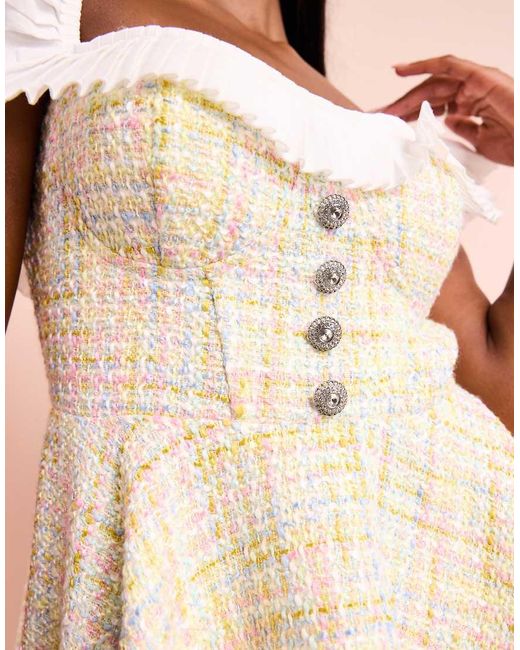 ASOS Bouclé Mini Jurk Met Rok Van Katoenen Popeline Met Stroken in het Pink