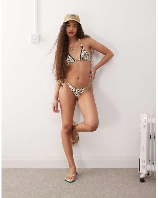 Lioness Brown Gisele Bow Detail Contrast Trim Halterneck Bikini Top