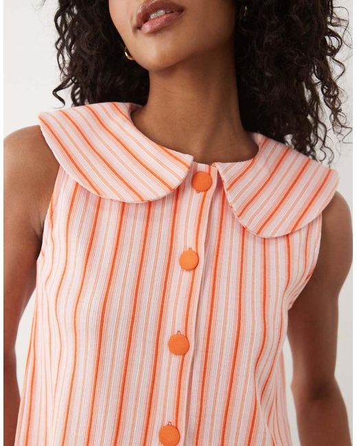 Miss Selfridge Brown Peter Pan Collar Button Through Tank