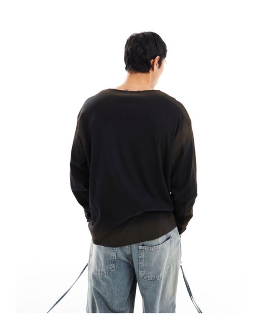 T-shirt oversize à manches longues avec col zippé et logo - anthracite délavé Reclaimed (vintage) pour homme en coloris Black