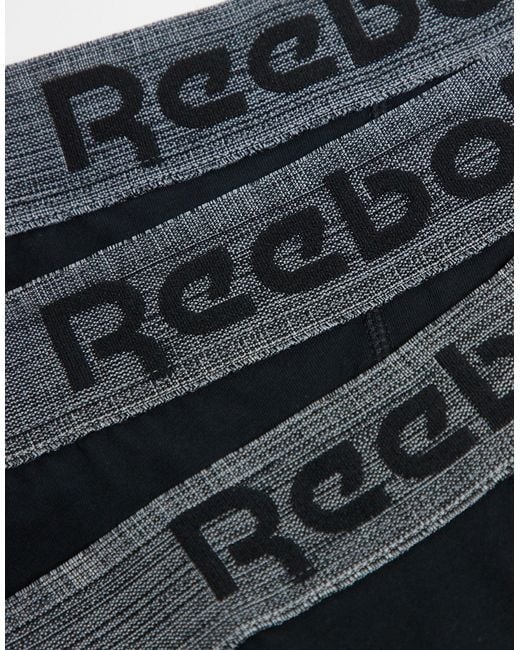 Reebok Black Mair 3 Pack Trunks With Grey Waistband for men