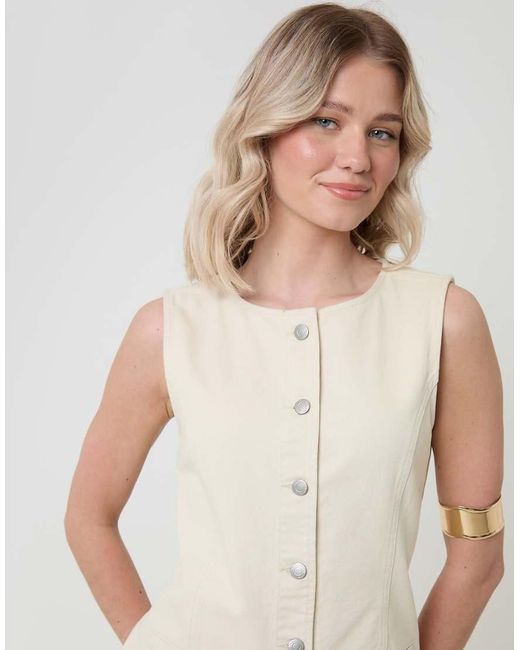 Threadbare Natural Denim Pinafore Mini Dress