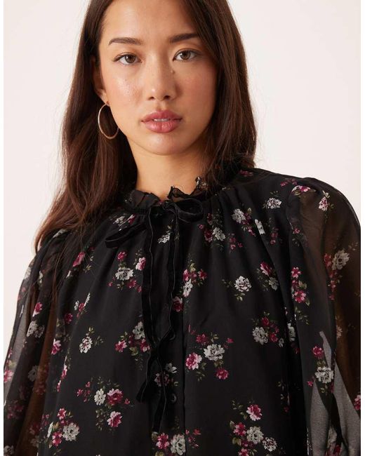Y.A.S Black Frill Trim Chiffon Boho Blouse
