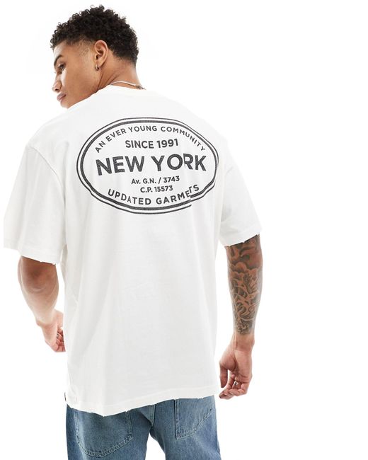 T-shirt bianca con stampa new york di Pull&Bear in Blue da Uomo