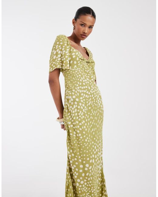 & Other Stories Metallic Viscose Puff Sleeve Midaxi Dress With Twist Sweetheart Neckline