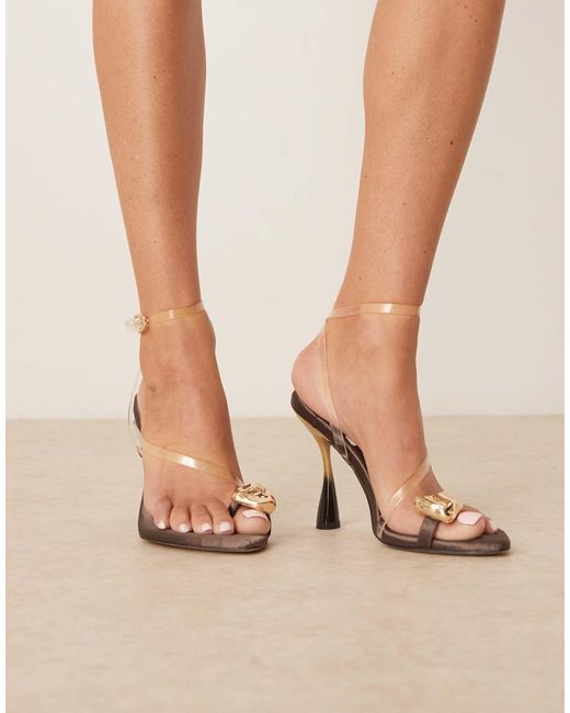 ASOS Natural – north – sandaletten mit durchsichtigen riemchen, hohem absatz und zehen-design