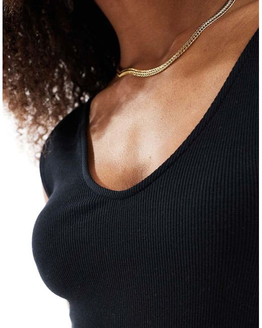 ASOS Black Sleeveless V-neck Rib Midaxi Dress