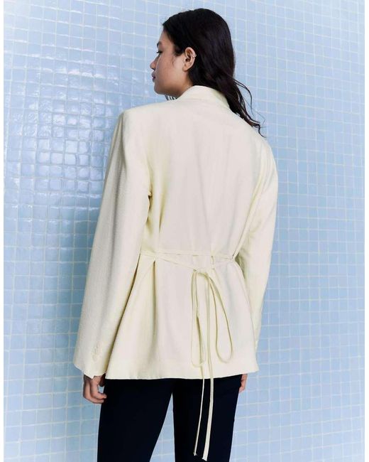 Bershka Blue Flowy Blazer With Drawstring