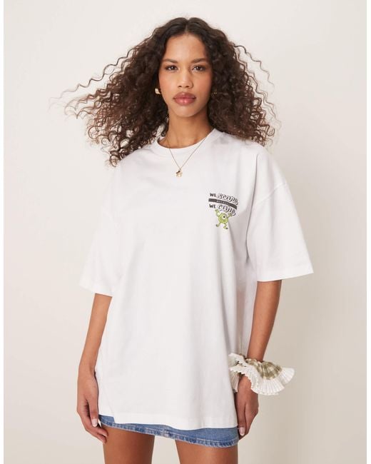 ASOS White Disney Pixar Unisex Oversized T-shirt With Monsters Inc Prints