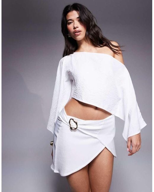 Missy Empire Gray Chiffon Metal Detail Wrap Mini Skirt Co-Ord
