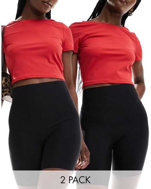 Confezione da 2 paia di pantaloncini leggings neri senza cuciture di Pieces in Red