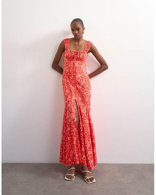 TOPSHOP Pink Button Front Cap Sleeve Maxi Sundress