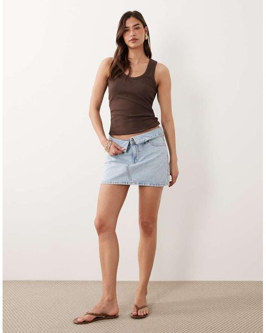 Mango Blue Teen 100% Cotton Folded Waist Denim Mini Skirt