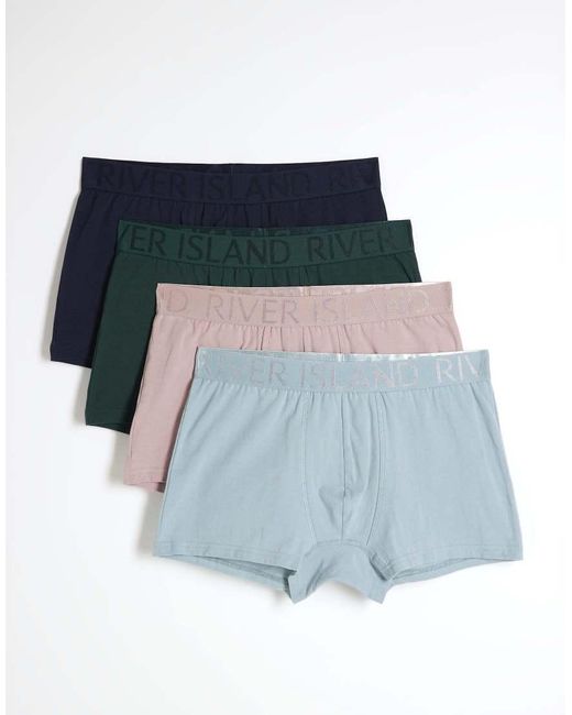 River Island Blue Mixed Pastel Stretch Ri Trunks 4 Pack for men