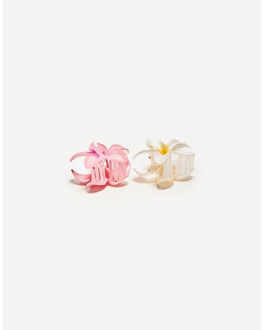 Bershka Pink 2-Pack Of Flower Hair Clips