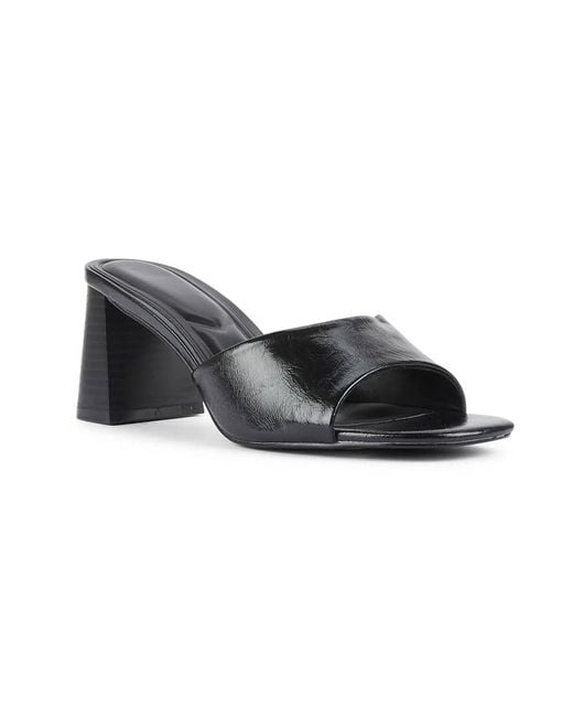 SEQWL Black Heeled Mules Slip On Sandals With Mid Height Block Heel