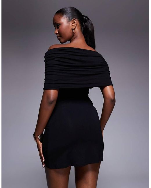 ASOS Blue Off The Shoulder Mini Dress With Ruched Side