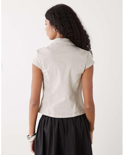 Weekday White Zip Up Top With Cap Sleeves