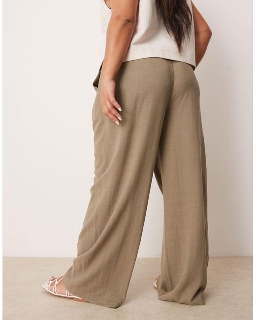 Curve - pantalon droit décontracté en lin mélangé - kaki ASOS en coloris Natural
