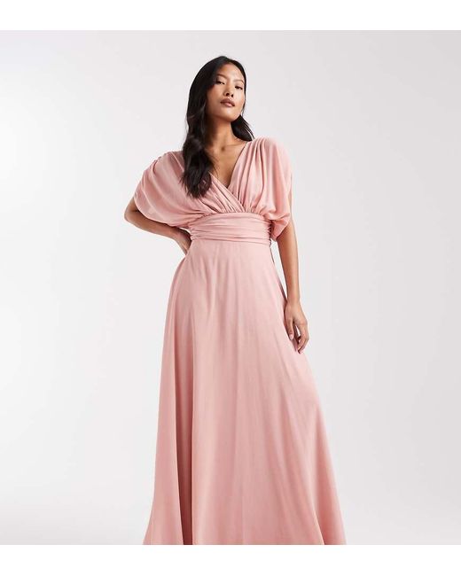 TFNC London Pink Bridesmaid Pleated Chiffon Maxi Dress