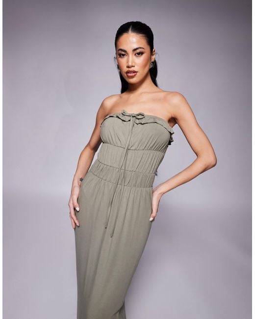 ASOS White Bandeau Ruffle Tiered Waist Maxi Dress