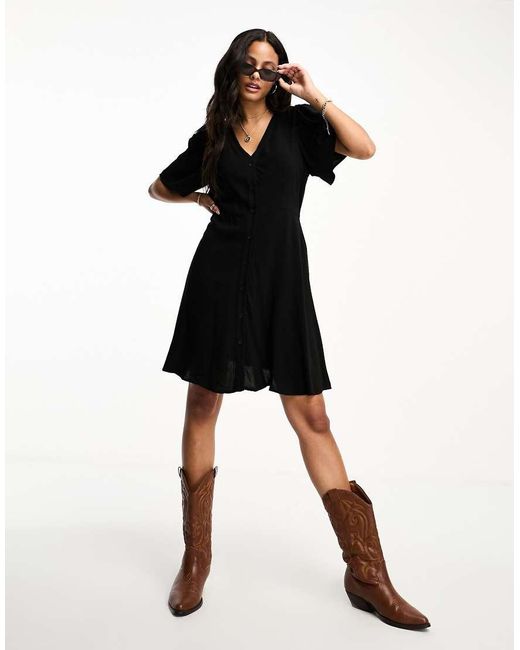 Vero Moda Black Button Through Mini Skater Dress