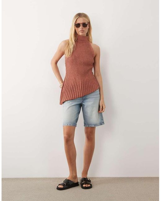 ASOS Brown Metallic Knitted Asymmetrical Halter Top