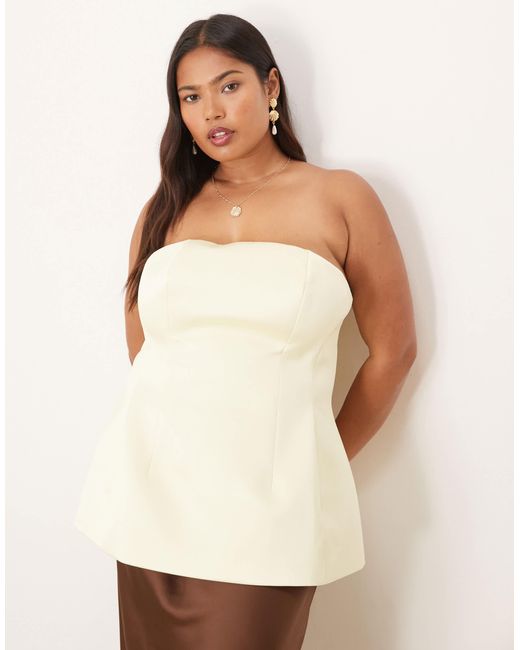 ASOS Natural Asos Design Curve Premium Structured Satin Peplum Hem Bandeau Top