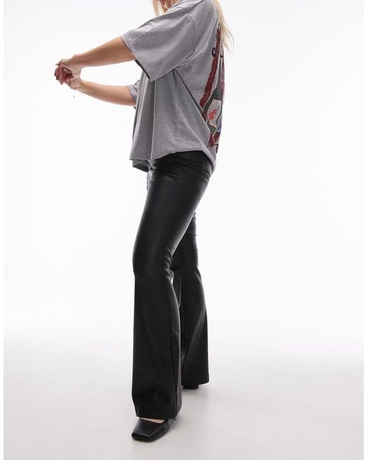 TOPSHOP Hourglass Faux Leather Flare Trouser in Black | Lyst UK