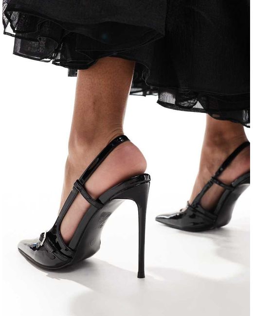 Public Desire Black Forget Me Not Sling Back Pointed Heeled Shoes
