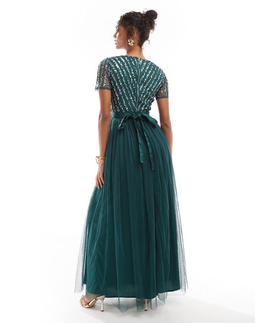 Maya Blue Belted Stripe Embellished Bridesmaid Maxi Dress