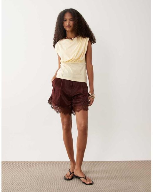 ASOS Brown Corset Waist Top With Ruched Top