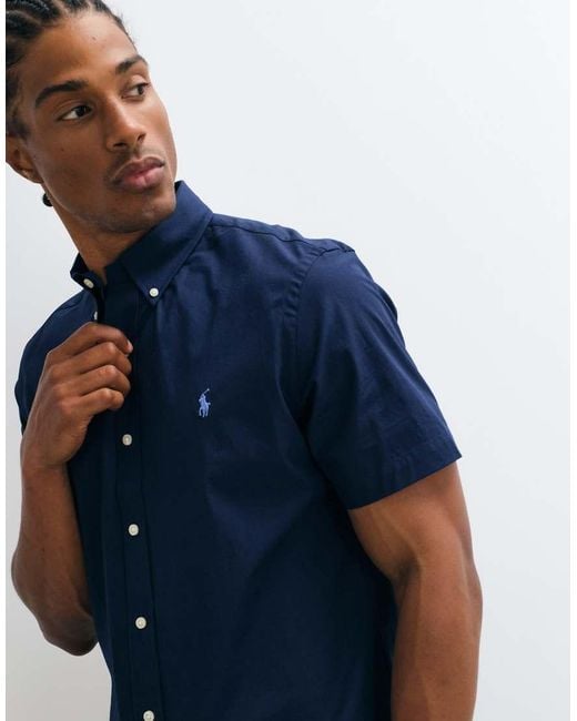 Polo Ralph Lauren Blue Custom Fit Short Sleeve Sport Shirt for men