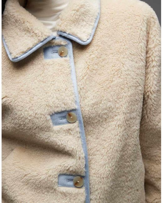 Collusion Brown Faux Shearling Jacket With Contrast Suedette Collar-neutral