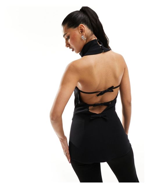 NA-KD Black Open Back Bow Detail Top