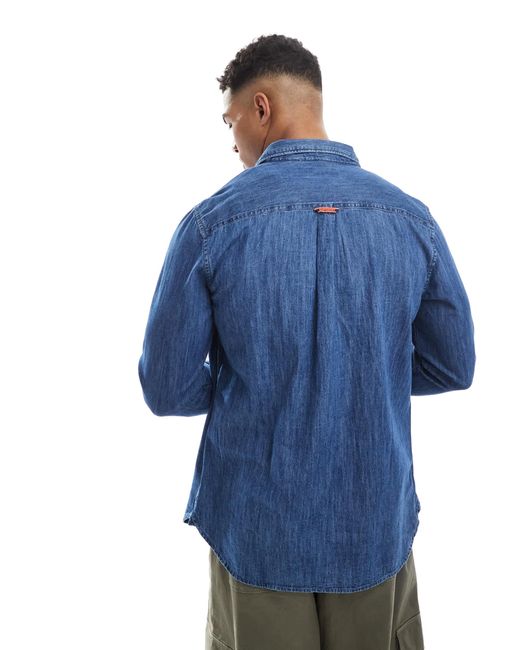 Superdry – essential – langärmliges jeanshemd in Blue für Herren