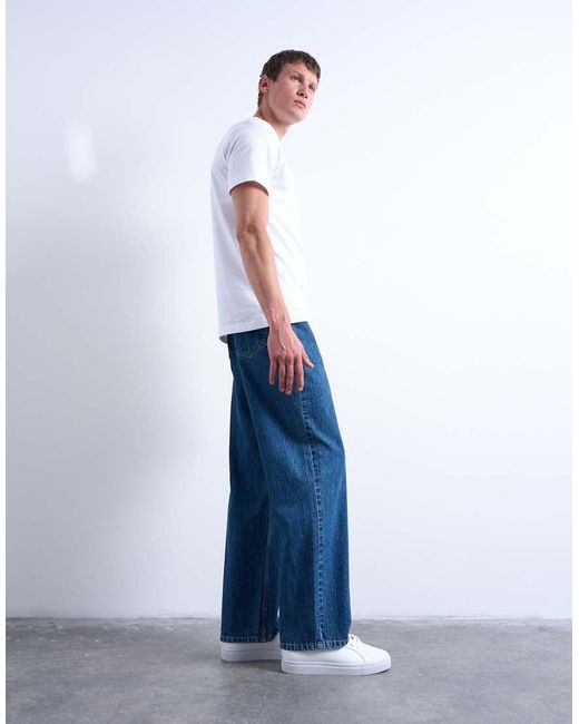 Vaqueros Rígidos Holgados Con Lavado Medio De -Azul Topman de hombre de color Blue