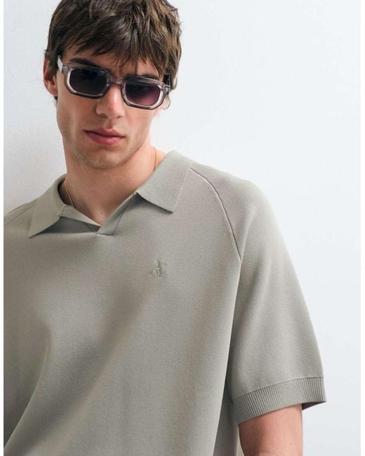 ASOS COLLECTIVE Gray Compact Knit Relaxed Notch Neck Polo for men