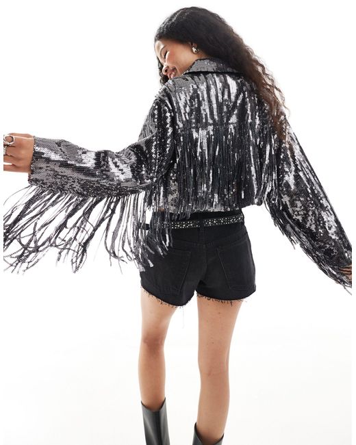 ASOS Black Asos Design Petite Fringe Sequin Jacket