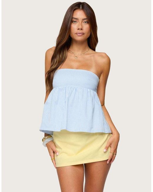 Edikted Blue Maddie Strapless Striped Babydoll Top